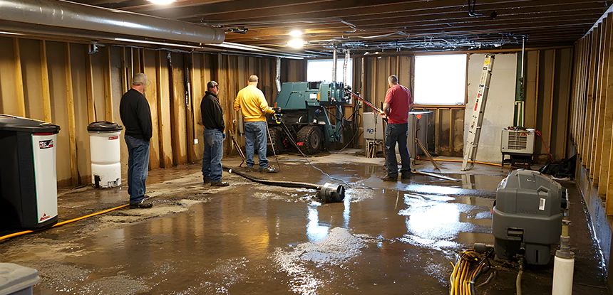 Cleaning Sewage From Basement Floor in Haralson
